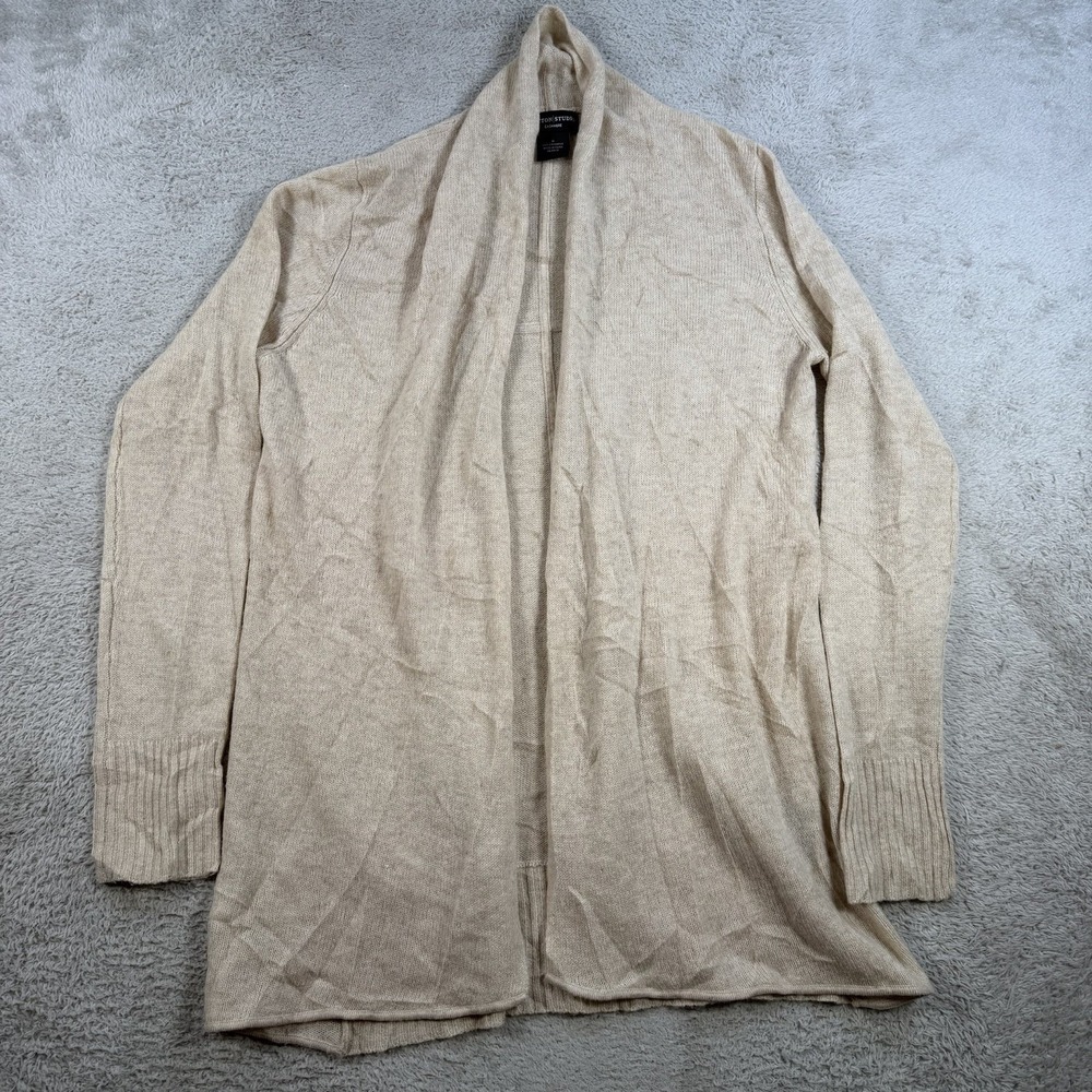 Sutton Studio Cardigan Womens Medium Beige 100% Cashmere Open Front Lightweight